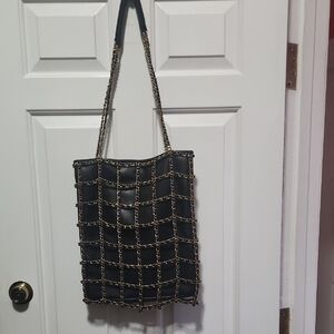 Chic Black and Gold Chain Tote Bag